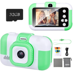 Suziyo Kids Video Camera, Best Christmas Birthday Gifts Toys For Children, Toddlers Selfie Digital Camcorder 1080P Dual Lens 2.4 Inch Hd For Age 3-8 Years Old Boys & Girls (With 32G Sd Card, Green)