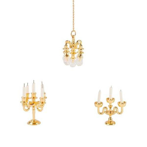 3 Pieces Miniature Lamp Candle 1:12 Hanging Lamp Arm Candles Luxury Chandelier Mini Ceiling Light Lamp Mini House Accessories(Gold)