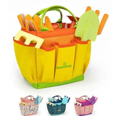 Kinderific Gardening Set, Tool Kit, For Kids, Stem, Includes Tote Bag, Spade, Watering Can, Rake, Fork, Trowel And Gloves (Pale Yellow)