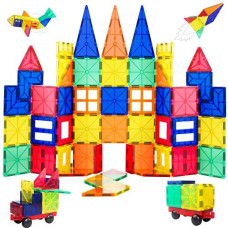 Magnetic Tiles, 60 Pcs Magnetic Blocks Building Blocks For Kids, Magnet Toys For Boys Girls Toddlers Children 3 4 5 6 7 8 Year Old Educational Learning Toys Building Tiles With Car