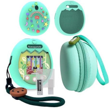 Jchpine Hard Carrying Case And Silicone Cover Compatible With Tamagotchi Pix Interactive Virtual Pet Game Machine, Screen Film Protector For Tamagotchi Pix Accessories (Green)