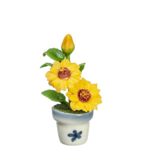 Melody Jane Dolls Houses Dollhouse Yellow Sunflowers In Blue Vase Miniature Flower Decor Accessory
