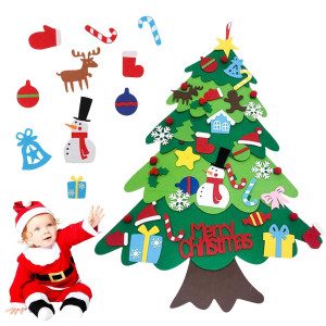 Wkshuft Diy Felt Christmas Tree 27.5538.58 Inch Felt Xmas Tree Set For Toddlers With 41 Detachable Ornaments Xmas New Year Door Wall Hanging Decorations Kids Felt Craft Kits Party Favor Supplies
