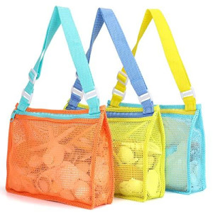 Beach Toy Mesh Beach Bag Kids Shell Collecting Bag Beach Sand Toy Seashell Bag Mesh Pool Bag Beach Toys Sand Toys Swimming Accessories For Boys And Girls(Only Bags,A Set Of 3)
