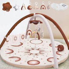Sun And Moon Baby Gym Play Mat With Mirror Baby Mobile For Crib, Abc Cards, Soft Book, Removable Toys For Stage-Based Developmental, Thick Non-Slip Baby Activity Mat Washable