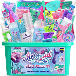 Mermaid Slime Kit For Girls, Funkidz Shimmer Slime Making Kit For Kids Ages 8-10 10-12 Diy Fluffy Glitter Slime Mermaid Gifts