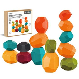 Tucimibo Jumbo Balancing Stones Toy Set, Polyhedral Plastic Stacking Rocks Educational Creative Preschool Arts Learning Sensory Building Blocks Puzzle Large-Size Toy For Toddler