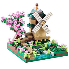 Cozymass Architecture River Windmill Building Model Kit Micro Block Set Mini Blocks 600+ Pcs With 2 Figure
