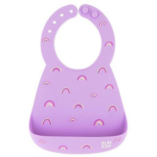 Bumkins Bibs, Silicone Pocket For Babies, Baby Bib For Girl Or Boy, For 6-24 Months Up To Toddler, Essential Must Have For Eating, Feeding, Baby Led Weaning Supplies, Mess Saving, Rainbows Blue