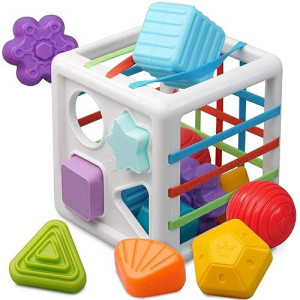 Likee Toddler Montessori Toys For 1+ Years Old Boy Girl Birthday Gift, Baby Infant Toys With 10Pcs Sensory Blocks Shape Sorter, Colorful 1 2 3 Year Learning & Fine Motor Skills Toys For 18+ Months