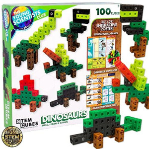 The Young Scientists Club Dinosaur Stem Cubes, Build, Learn & Create With 100+ Math Cubes Manipulatives, 2-In-1 Educational Games, Math Cubes For Kids Ages 4-8, Awesome Learn Through Play Toys Multi