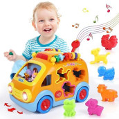 Toy Cars For 1 Year Old Boy Gifts Baby Toys 12-18 Months, Musical Learning Toys For Toddlers 1-3, Educational Baby Bus With Animal Blocks, Christmas Birthday Gift For 1 2 3 4 Year Old Boys Girls Kids