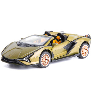 Wakakac Diecast Car Compatible For Lamborghini Sian Roadster 1/32 Scale Model Car Alloy Pull Back Door Opening Vehicles With Sound And Light Toy Car For Kids Boys Gift(Army Green)