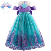 Purfeel Girls Mermaid Party Dress Embroidered Princess Dress With Headband 3-4Years