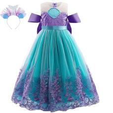 Purfeel Girls Embroidered Princess Dress Sequins Mermaid Party Dress With Accessories 6-7Years