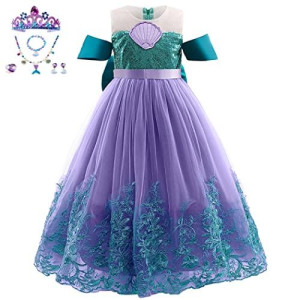 Purfeel Girls Embroidered Princess Dress Sequins Mermaid Party Dress With Accessories 4-5Years