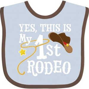Inktastic Yes, This Is My 1St Rodeo- Cowboy Hat With Red Band, Lasso Baby Bib Navy Blue 35612