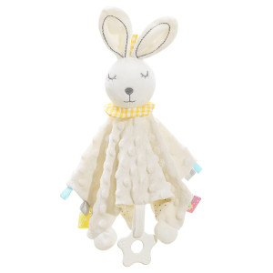 Zooawa Loveys For Babies, Security Blanket Soft Stuffed Animal Bunny Lovey Unisex Lovie Baby Stuff Snuggle With Tags Teether Bells, Soothing Plush Toys Gift Newborn, White Rabbit, 2.82 Ounces