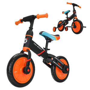 Ubravoo Trike To Bike Riding Tricycles For Boys Girls 3-5, Fit 'N Joy Kids Balance Bike With Pedals & Training Wheels Options, 4-In-1 Starter Toddler Training Bicycle (Jl102-Orange)