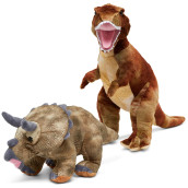 Dragon Drew Dinosaur T-Rex And Triceratops Plush Stuffed Animals | 2 Pack