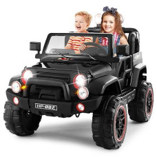 Fitnessclub 2-Seater Ride On Truck, 12V Children'S Electric Car With Car Cover, Parental Remote Control, Music, Mp3 Player, Led Lights, Spring Suspension, Black