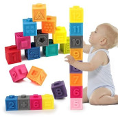 Ownone 1 Baby Soft Blocks 12Pcs, Soft Stacking Building Blocks 6-12 12-18 Months, Teething Learning Developmental Soft Toys For Babies Infant Toddlers, Squeeze Blocks With Numbers Animals Fruits
