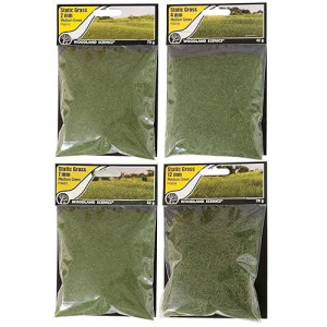 Woodland Scenics Static Grass Field System, Medium Green 2Mm, 4Mm, 7Mm, And 12Mm (Pack Of 4) - With Make Your Day Paintbrushes