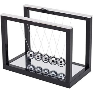 Newton'S Cradle - Demonstrate Newton'S Laws With Swinging Balls Physics Science Office Desk Decoration (Mirror Black)