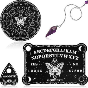 Pendulum Dowsing Divination Board With Amethyst Set Metaphysical Message Ouija Board Crystal Pendulum Necklace Wooden Spirit Board Talking Board With Planchette For Wiccan Supply (Butterfly Style)
