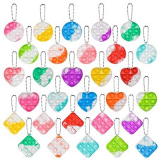 30 Pcs Mini Pop Bubble Fidget Sensory Toy,Silicone Rainbow Stress Reliever Hand Toy,Squeeze Key-Chain Toy For Adults And Kids,Pressure Relieving And Anti-Anxiety Office Desk Toy(3 Shapes)