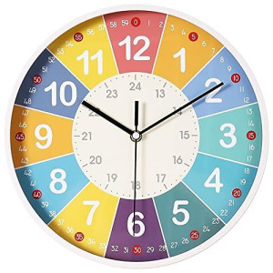 Uk-Ypfsoft 12 Inch Teaching Clocks,Learning Education Wall Clock For Kids,Telling Time Silent Movement Clock For Kids Room, Teachers And Parents (Style : Rainbow)