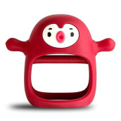 Smily Mia Penguin Buddy Never Drop Silicone Baby Teething Toy For 0-6Month Infants, Baby Chew Toys For Sucking Needs, Hand Pacifier For Breast Feeding Babies, Car Seat Toy For New Born,Christms Red