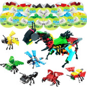 12 Pcs Pre Filled Easter Eggs With Insects Building Blocks Toys For Kids Egg Surprise Toys, Easter Egg Hunt Filler, Stuffers, Easter Gifts, Easter Party Favors, Easter Egg Prizes