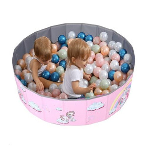 Limitlessfunn Kids Ball Pit Foldable Double Layer Oxford Cloth Play Ball Pool With Storage Bag (Balls Not Included) Playpen For Baby Toddlers (32 Inch, Small, Rainbow Unicorn)