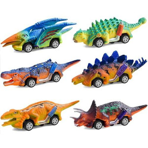 Fftroc Dinosaur Toys For Kids 3-5 Pull Back Cars 6 Pack - Monster Trucks Toys For 3 4 5 Year Old Boys Toys Birthday