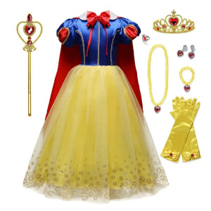 Yellow Princess Dresses For Girls Costumes Cape For Toddlers Accessories Party Birthday (Yellow 2, 7T/140)