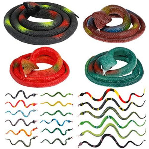 Outee 22 Pcs Realistic Rubber Snakes Fake Snakes 3-39 Inch Black Snake Toys For Garden Props To Scare Birds, Squirrels, Scary Gag Rubber Lifelike Snakes Halloween Pranks Props Easter Gifts