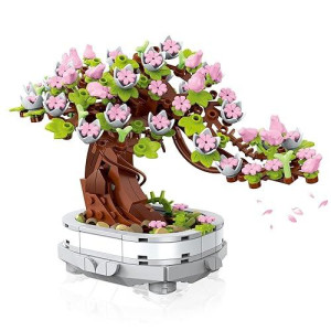 Pinkbee Bonsai Tree Mini Flower Building Block Set Cherry Blossom Treehouse Toys Kit Mothers Day Love Gifts Creative Home Decor For Mom Her Girlfriends Women Adults Kids 8+ 8-12