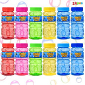 Sloosh 24 Pack Assorted Colors Bubble Solution Bottles With Wand (4 Oz) For Kids Bubble Toys Summer Bubble Fun Activity, Easter, And Assortment Party Favors