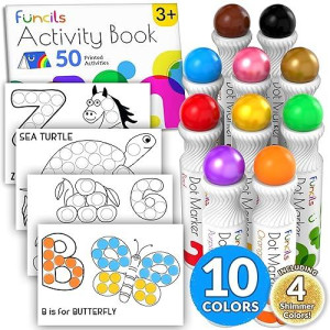 Funcils 10 Washable Dot Markers For Toddlers - Non Toxic Paint Dotters & Bingo Markers - Dot Markers For Kids & Preschoolers | Dabber Markers For Kids | Fun Dot Art Supplies With 50 Activity Sheets