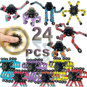 24Pcs Fingertip Gyro Fingertip Mechanical Top Diy Deformation Robot Metal Transformable Gyro Spinners Finger Chain Robot Toy Changeable Face Fidget Spinners Octopus Add Adhd Astium For Kids Adults