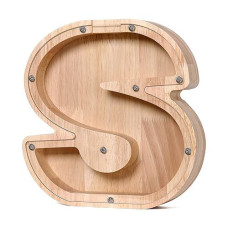 Cduhb Large Personalized Wooden Letter Piggy Bank Alphabet Letter Decorative Sign Coin Bank Perfect Decor,Unique Gift, Keepsake, Or Savings Money Box For Kids With Sticker For Diy (S)