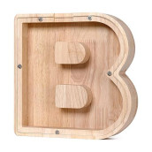 Cduhb Large Personalized Wooden Letter Piggy Bank Alphabet Letter Decorative Sign Coin Bank Perfect Decor,Unique Gift, Keepsake, Or Savings Money Box For Kids With Sticker For Diy (B)
