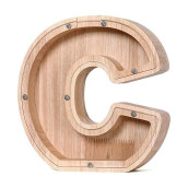 Cduhb Large Personalized Wooden Letter Piggy Bank Alphabet Letter Decorative Sign Coin Bank Perfect Decor,Unique Gift, Keepsake, Or Savings Money Box For Kids With Sticker For Diy (C)