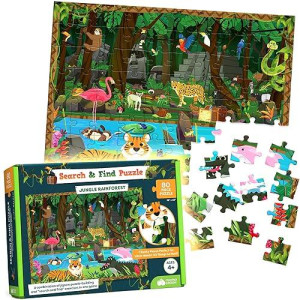 Search & Find Childrens Jigsaw Puzzles For Kids - 80 Pieces - Jungle Rainforest Theme - Floor Puzzles For Kids Ages 4-8, 3-5, 6-8, 8-10 Boys Girls - Educational Toys For Kids 5-7 - Gifts Kids Puzzles