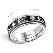 Milacolato 925 Sterling Silver Anxiety Ring For Women Men Platinum Plated Sterling Silver Band Fidget Ring Sun Moon Star Spinner Ring Stress Anxiety Relief Item, Size 6