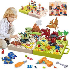 Vzazel Take Apart Dinosaur Toys For Kids 3-5 5-7,Stem Building Blocks With Electric Drill For Boys & Girls,Ideal Birthday Xmas Gift