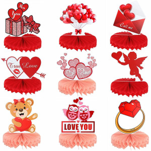 9 Pieces Valentines Day Honeycomb Centerpieces Valentines Table Toppers Heart Shaped Cupid Valentines Honeycomb Table Centerpiece Signs For Valentines Day Wedding Birthday Party Supplies