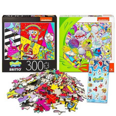 Nick Shop Nickelodeon Puzzle 2 Pack - Bundle 300 Piece Spongebob Puzzle 300 Piece Retro Nickelodeon Puzzle Featuring Rugrats More Plus Spongebob Stickers (Retro Nickelodeon Toys), Puzzle 300 Pieces
