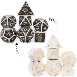 Haomeja Color Changing Temperature Metal Dragons Dnd Dice Set D&D Dice Set Role Playing Dice Apply To Dungeons And Dragons Black Transition White